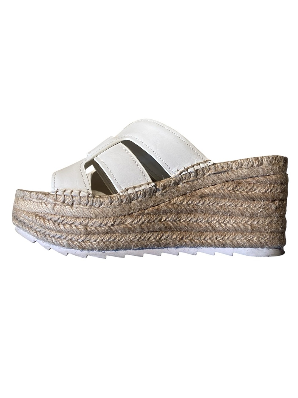 Marc Fisher White Leather Espadrille Wedge Slide 6